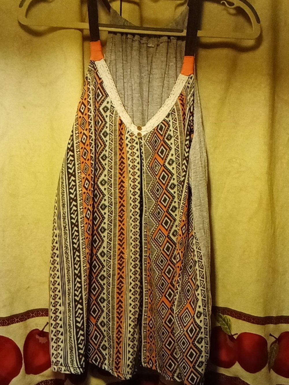 Women's Boho Striped Geometric Tank Dress - Coral & Black